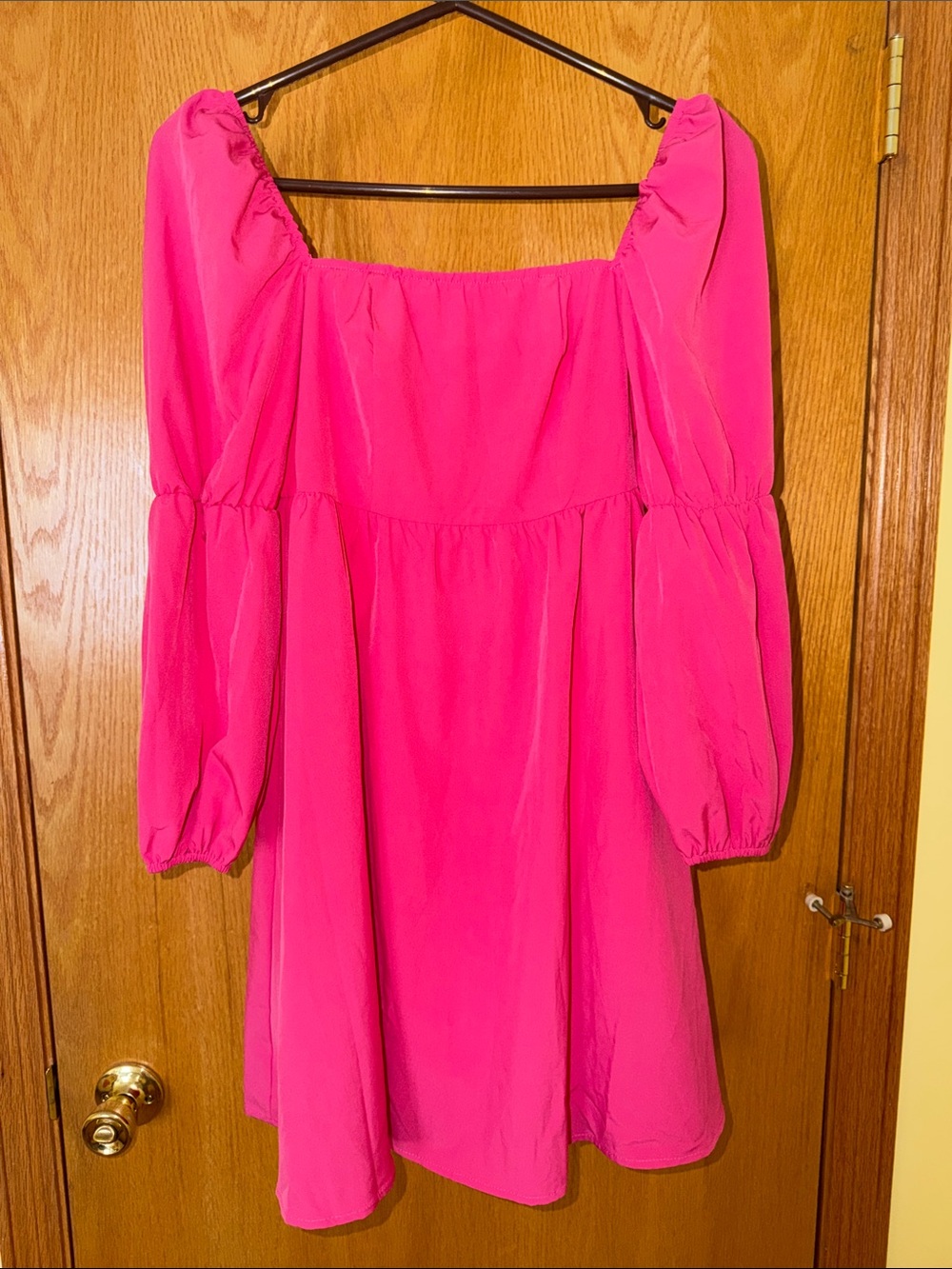 Hot Pink Puff Sleeve Mini Dress